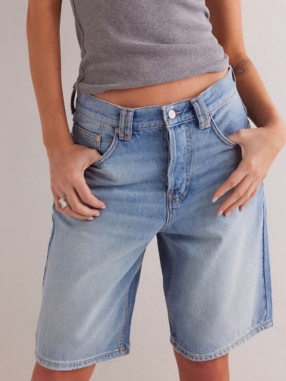 NWT We The Free Montana Shorts Jean Bermuda 27 Cowgirl Blues Cotton - Picture 2 of 12